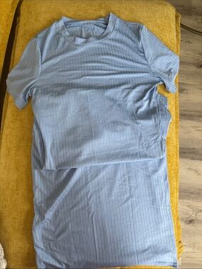 SHEIN Light Blue Ribbed Short Sleeve Crewneck dress - maxi length